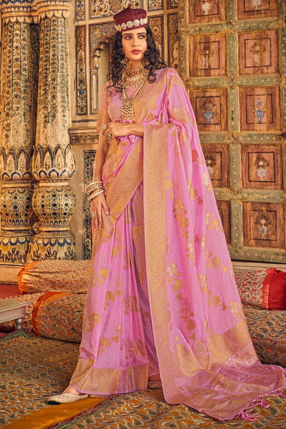 Baby Pink Colour Chinon Georgette Woven Work Saree SD1290084