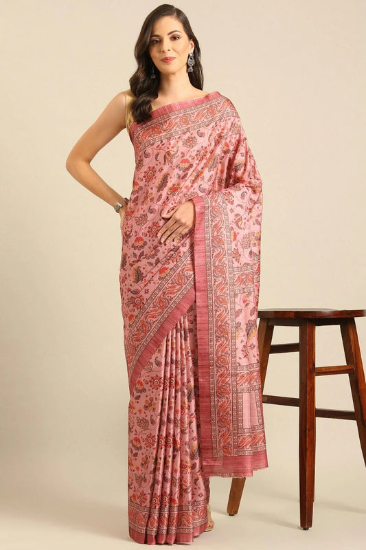 Baby Pink Colour Cotton Katha Handloom Silk Saree SD1102476