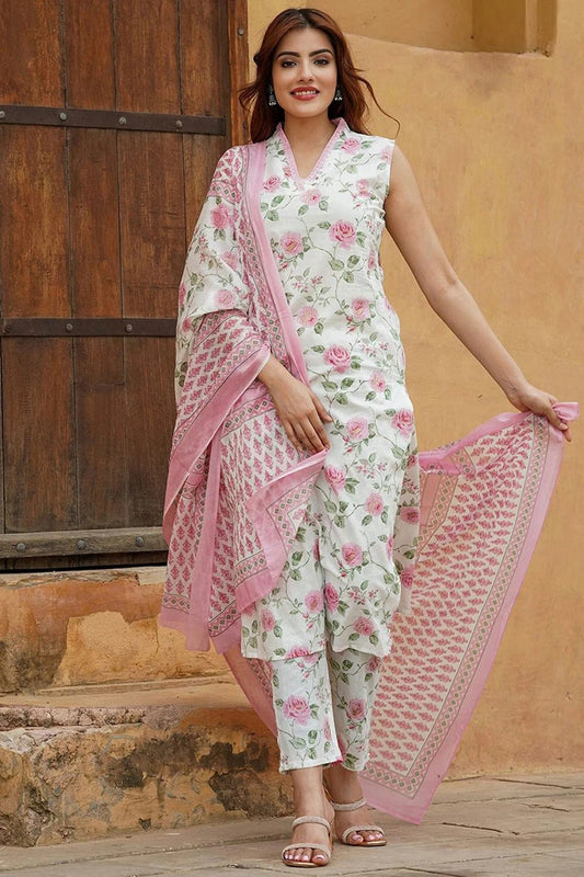 Baby Pink Colour Cotton Slub Stitched Suit SS1112239