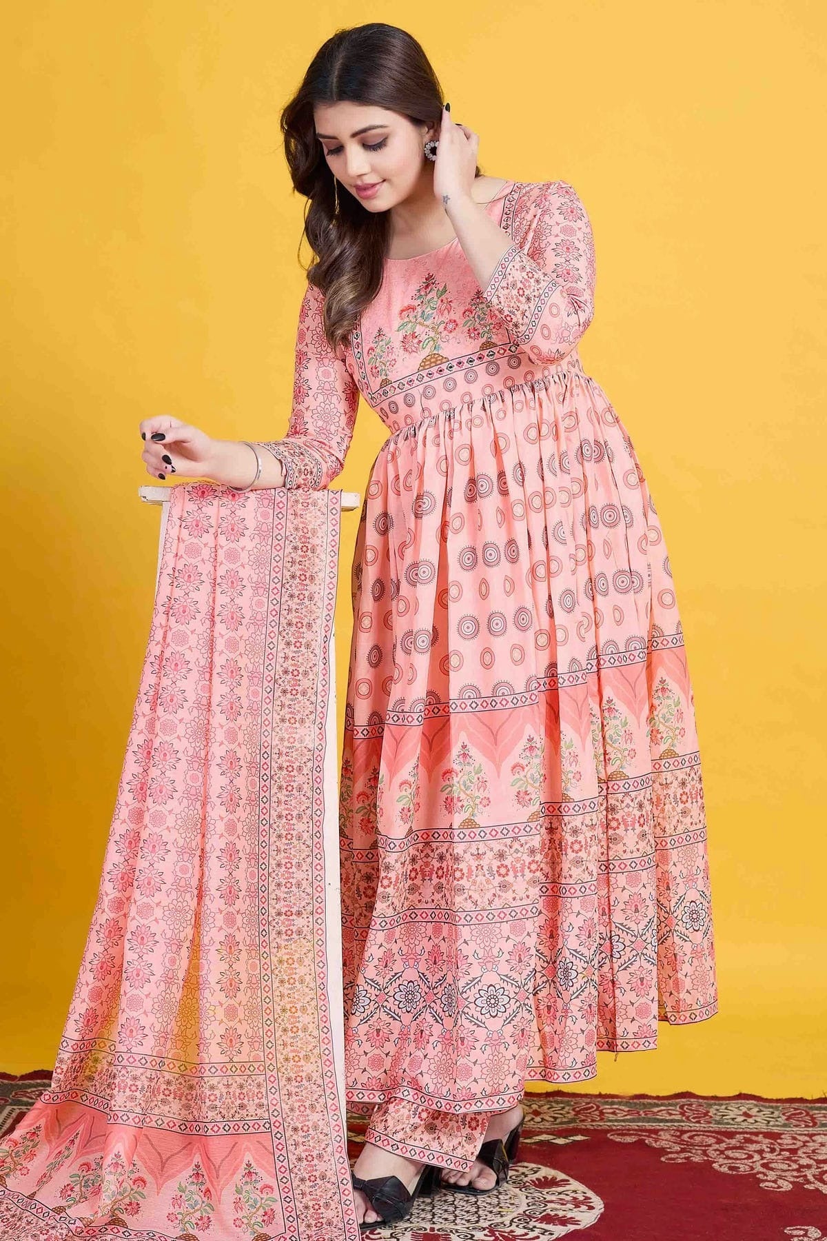 Baby Pink Colour Cotton Stitched Anarkali Suit SS1140954 A