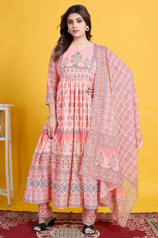 Baby Pink Colour Cotton Stitched Anarkali Suit SS1140954