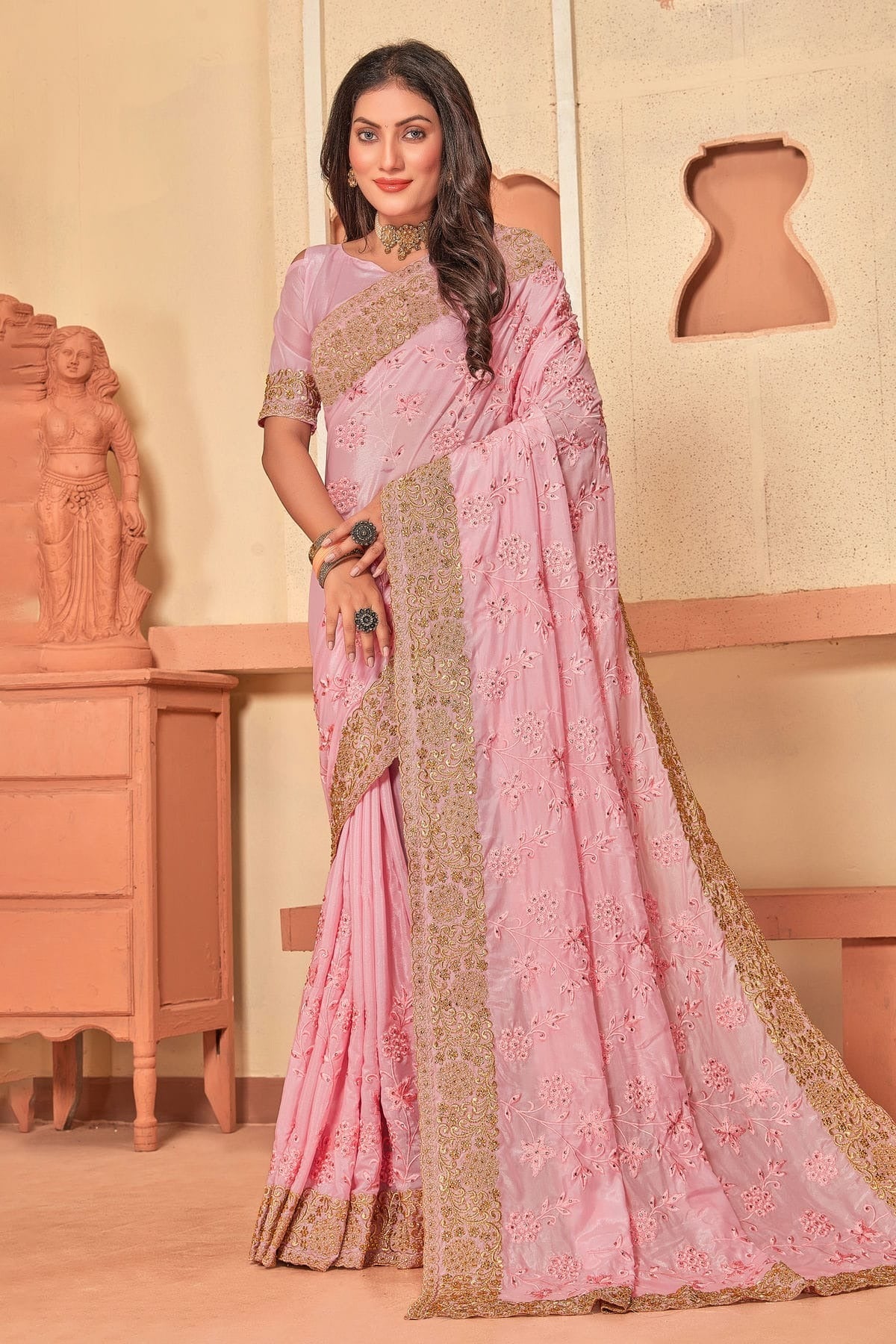 Baby Pink Colour Crepe Silk Designer Saree LC1121508