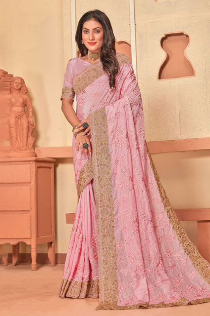 Baby Pink Colour Crepe Silk Designer Saree LC1121508