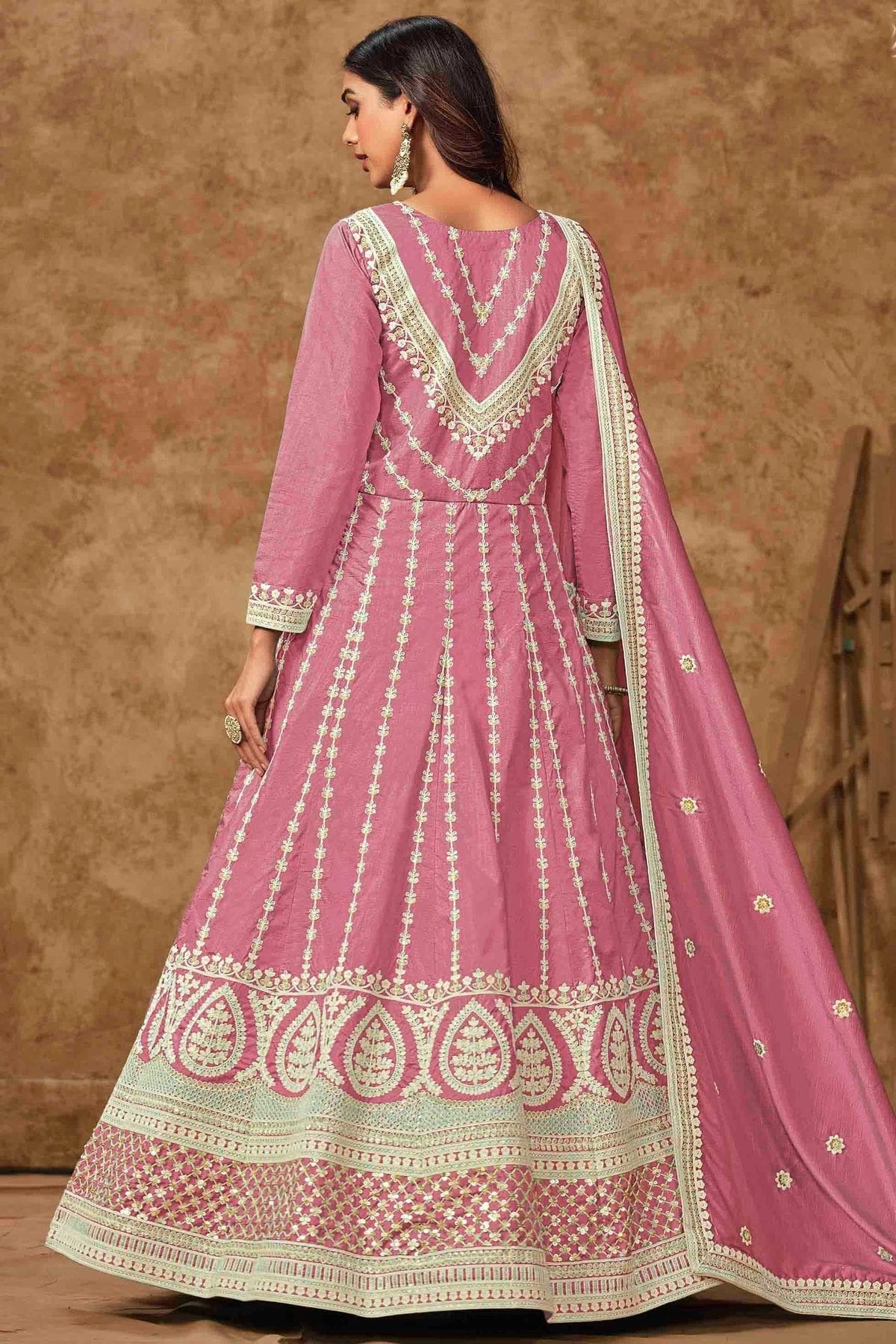 Baby Pink Colour Dola Silk Semi Stitched Anarkali Suit SM1050701 A