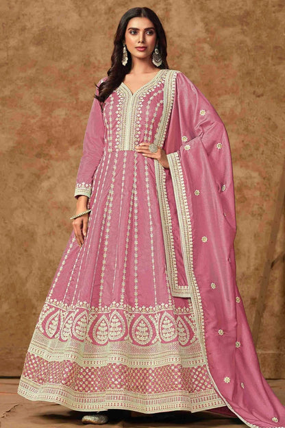 Baby Pink Colour Dola Silk Semi Stitched Anarkali Suit SM1050701