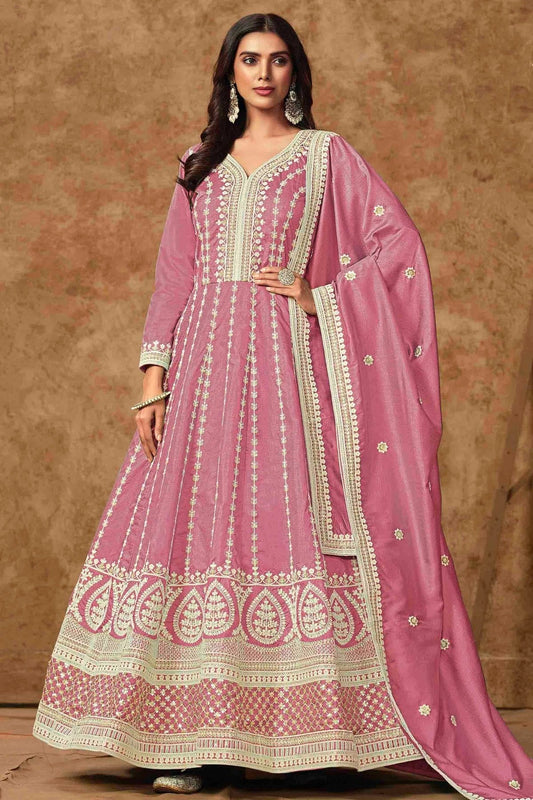Baby Pink Colour Dola Silk Semi Stitched Anarkali Suit SM1050701