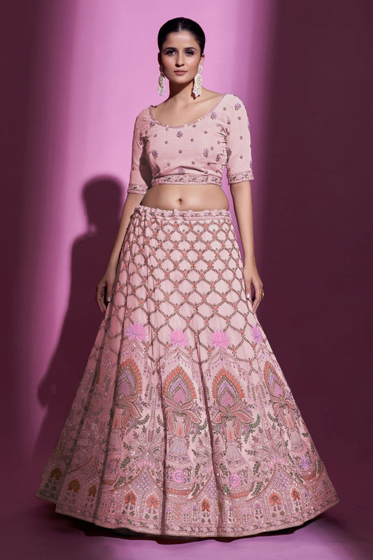 Baby Pink Colour Embroidery Georgette Lehenga Choli LD1080706