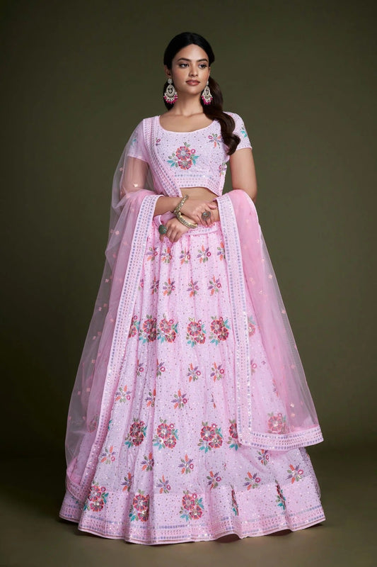 Baby Pink Colour Embroidery Georgette Lehenga Choli LD1080850