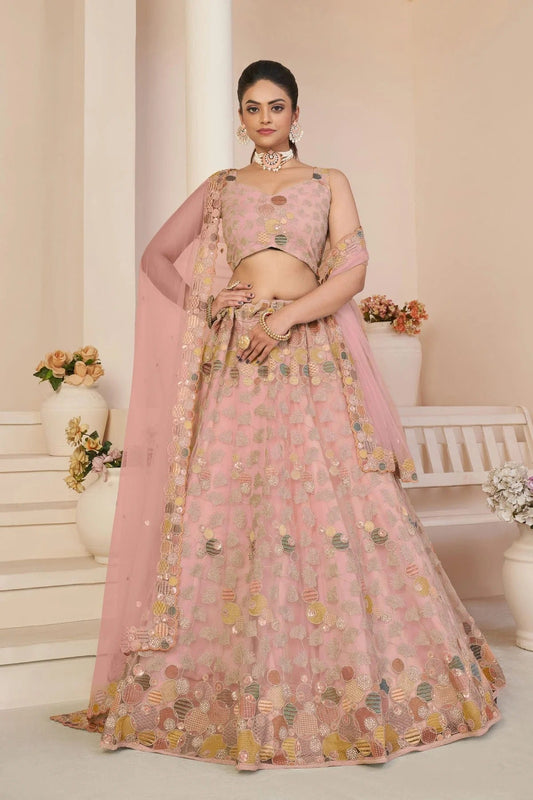 Baby Pink Colour Embroidery Net Lehenga Choli LD1080851