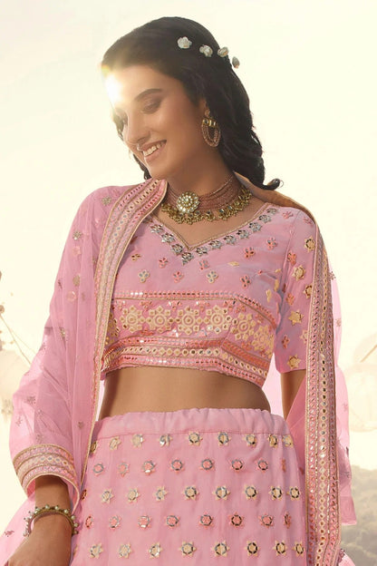 Baby Pink Colour Embroidery Organza Lehenga Choli LD1080689 A