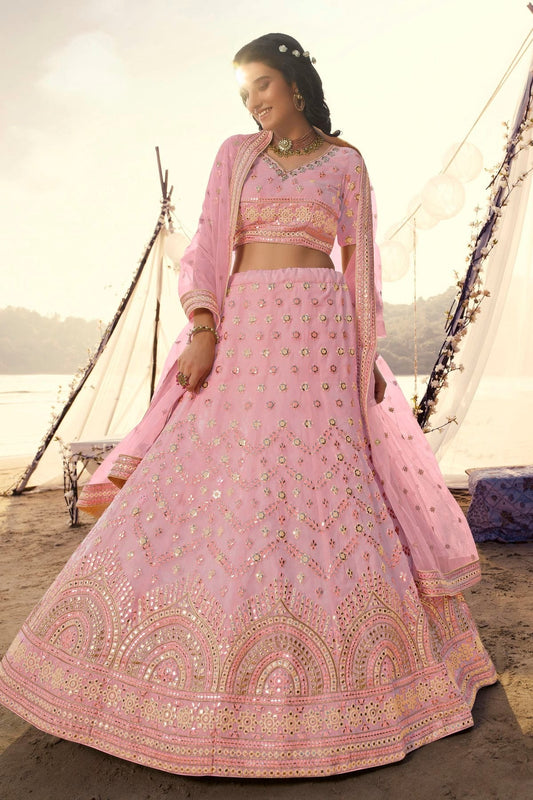 Baby Pink Colour Embroidery Organza Lehenga Choli LD1080689