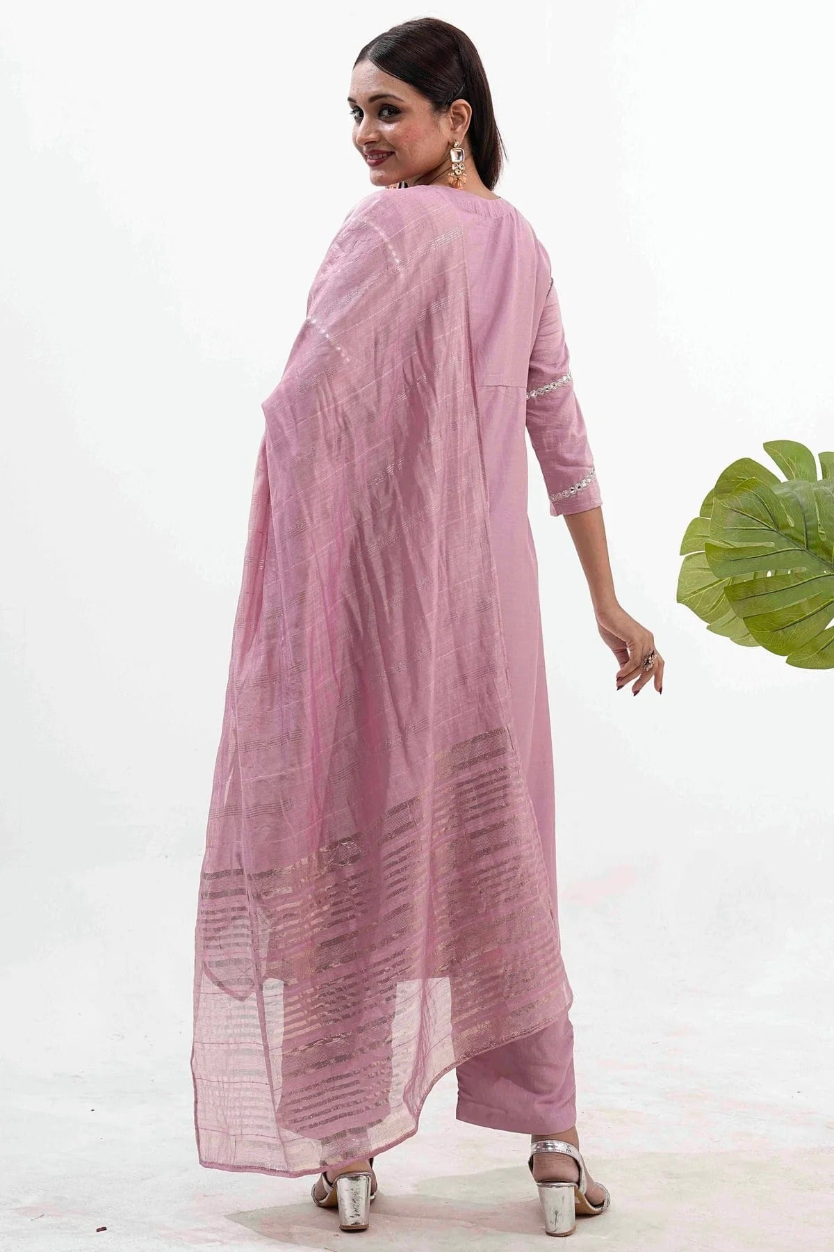 Baby Pink Colour Embroidery Roman Silk Pant Style Suit SS1113522 A