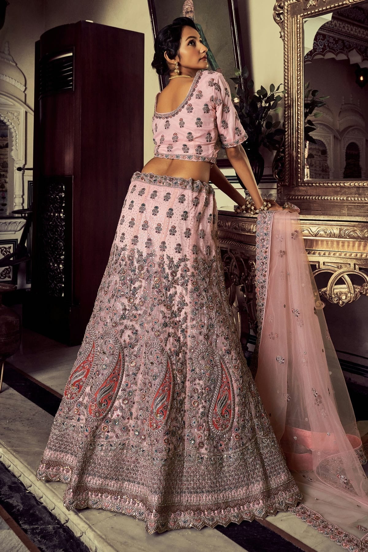 Baby Pink Colour Embroidery Soft Net Lehenga Choli LD1080715 A
