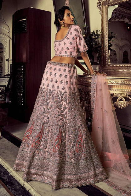Baby Pink Colour Embroidery Soft Net Lehenga Choli LD1080715 A