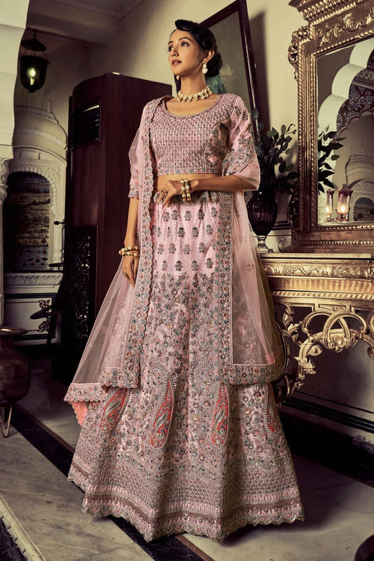 Baby Pink Colour Embroidery Soft Net Lehenga Choli LD1080715