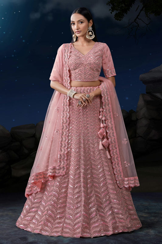 Baby Pink Colour Embroidery Soft Net Lehenga Choli LD1080720