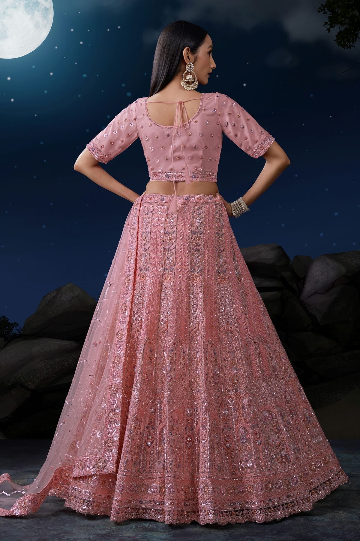 Baby Pink Colour Embroidery Soft Net Lehenga Choli LD1080721 A
