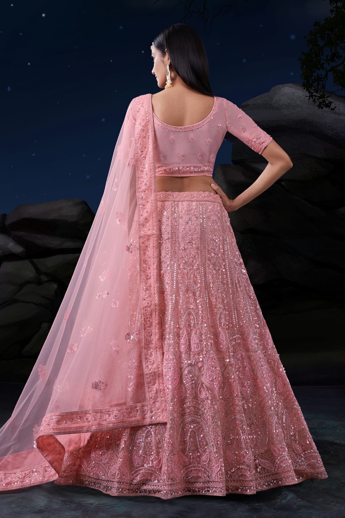 Baby Pink Colour Embroidery Soft Net Lehenga Choli LD1080725 A