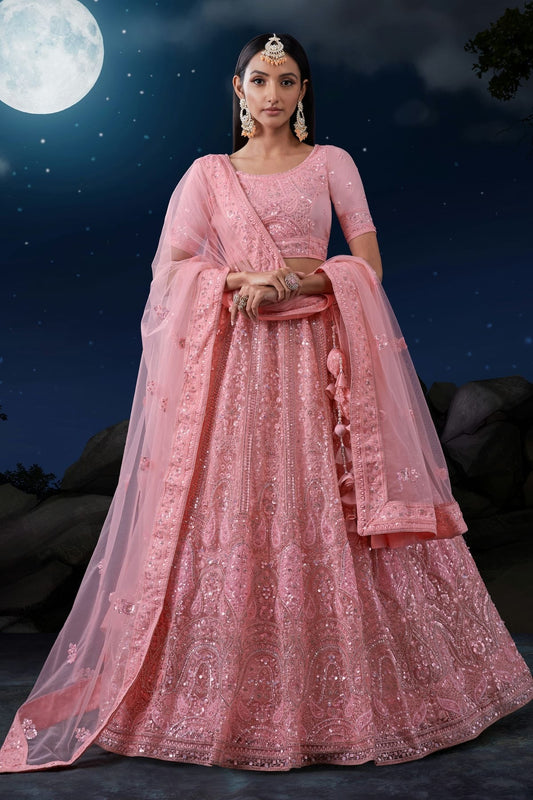 Baby Pink Colour Embroidery Soft Net Lehenga Choli LD1080725