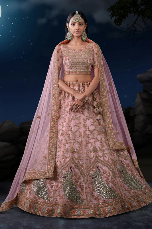 Baby Pink Colour Embroidery Soft Net Lehenga Choli LD1080729