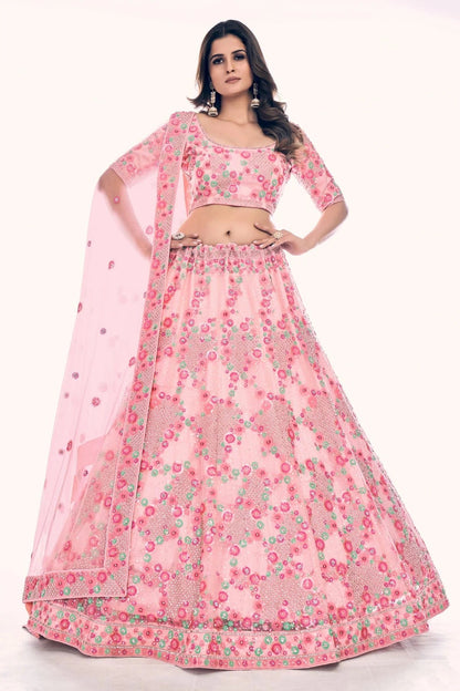 Baby Pink Colour Embroidery Soft Net Lehenga Choli LD1080753
