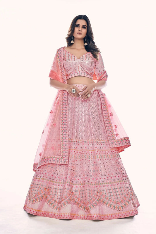 Baby Pink Colour Embroidery Soft Net Lehenga Choli LD1080770