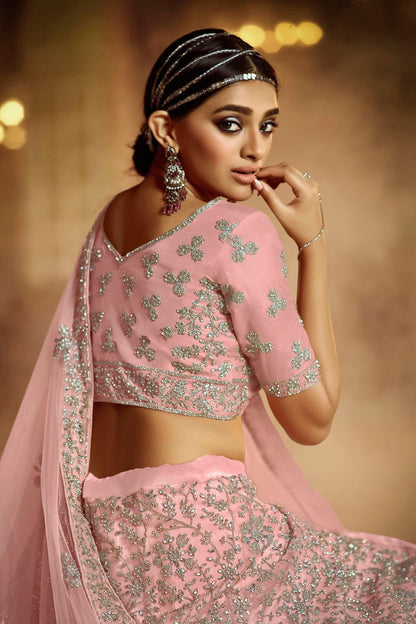 Baby Pink Colour Embroidery Soft Net Lehenga Choli LD1080866 A