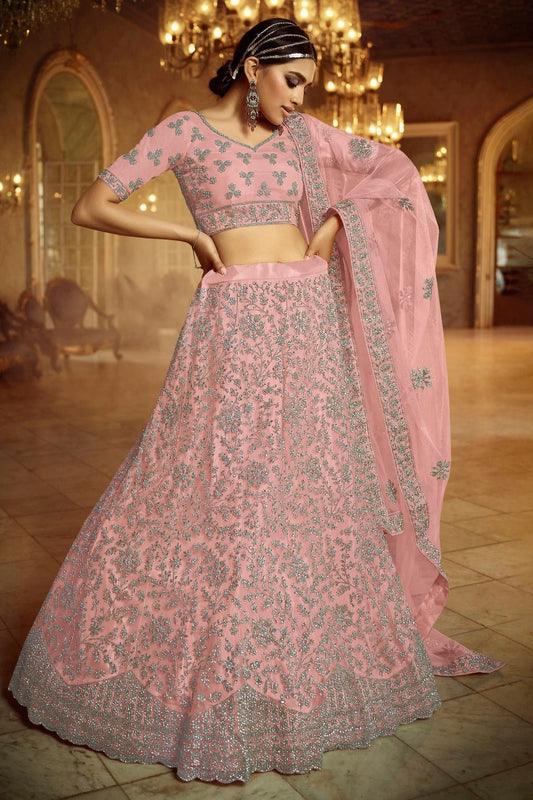 Baby Pink Colour Embroidery Soft Net Lehenga Choli LD1080866