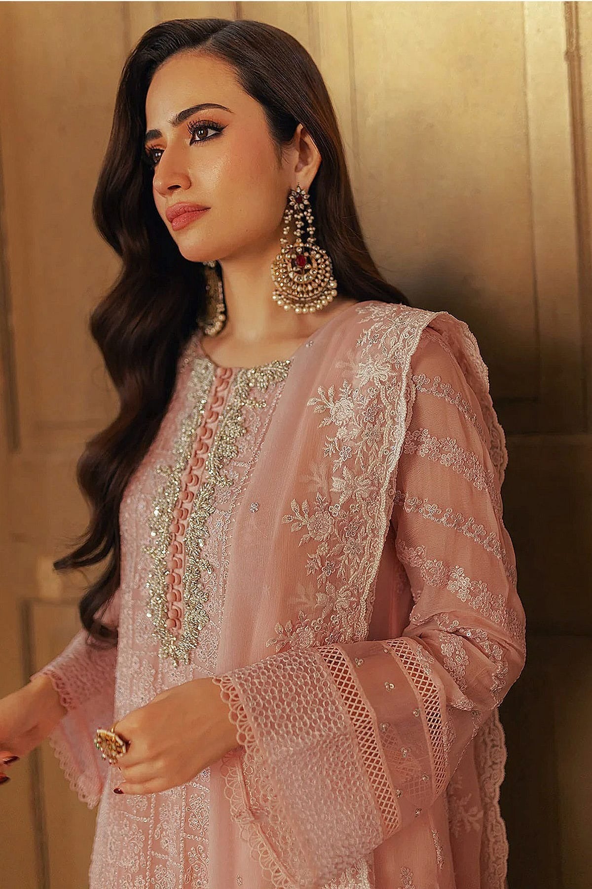 Baby Pink Colour Faux Georgette Semi Stitched Pakistani Suit SM1140466 A