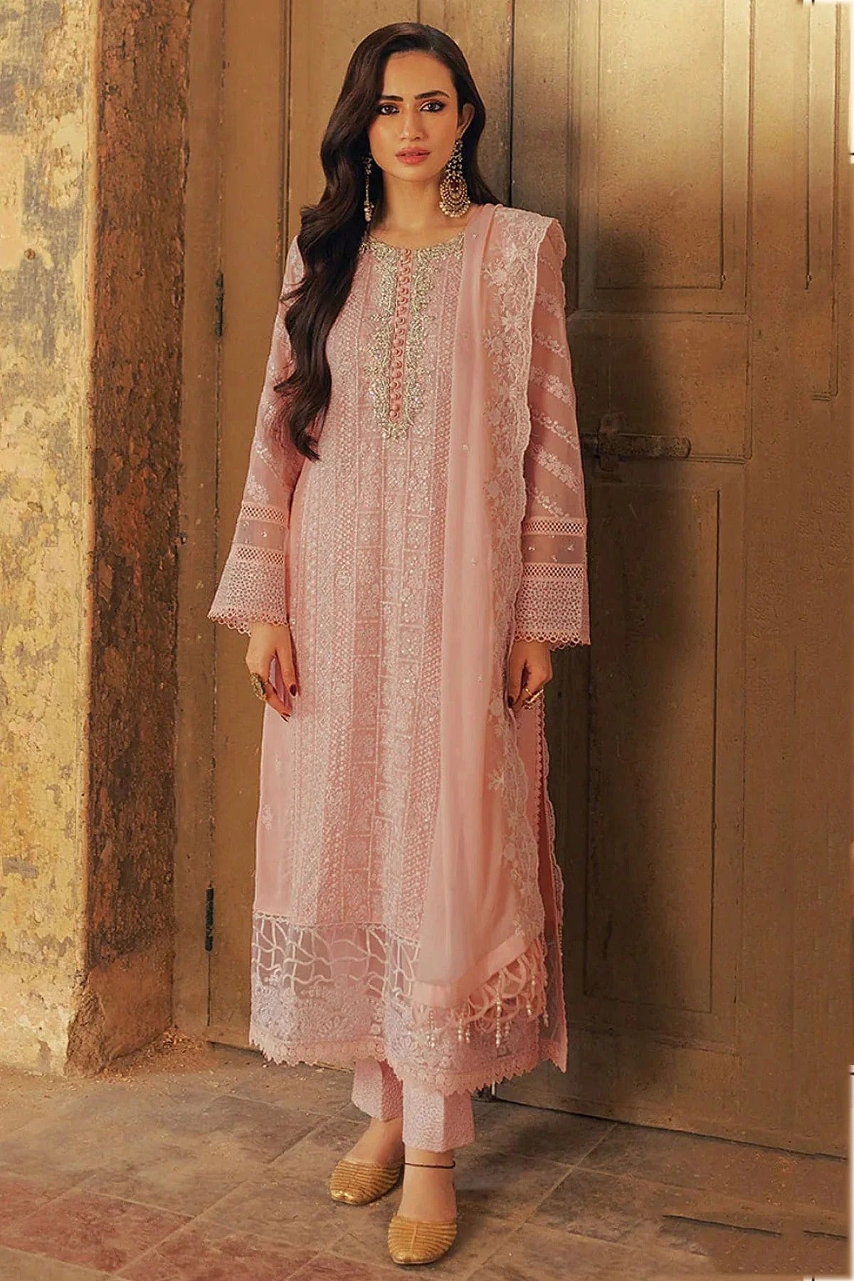 Baby Pink Colour Faux Georgette Semi Stitched Pakistani Suit SM1140466