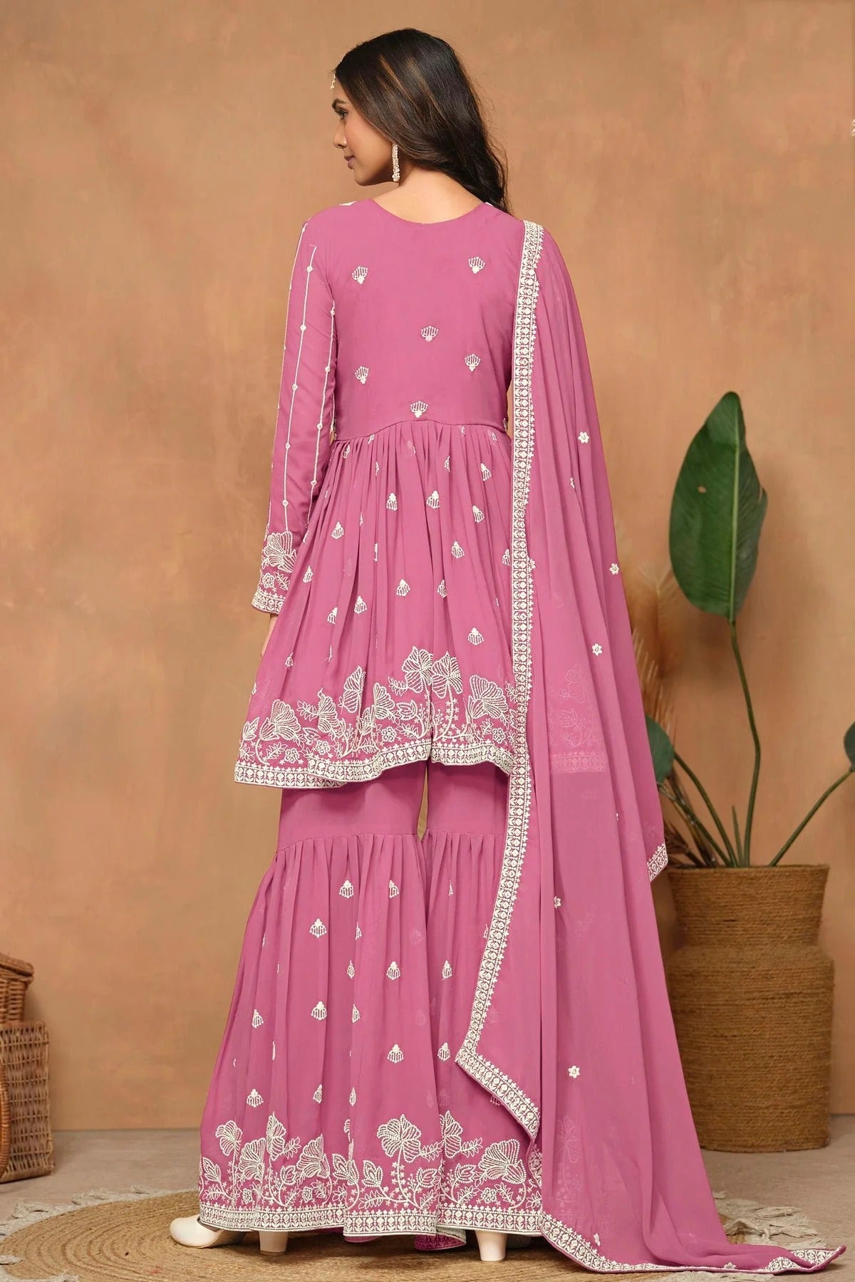 Baby Pink Colour Faux Georgette Sharara Suit SM1050552 A