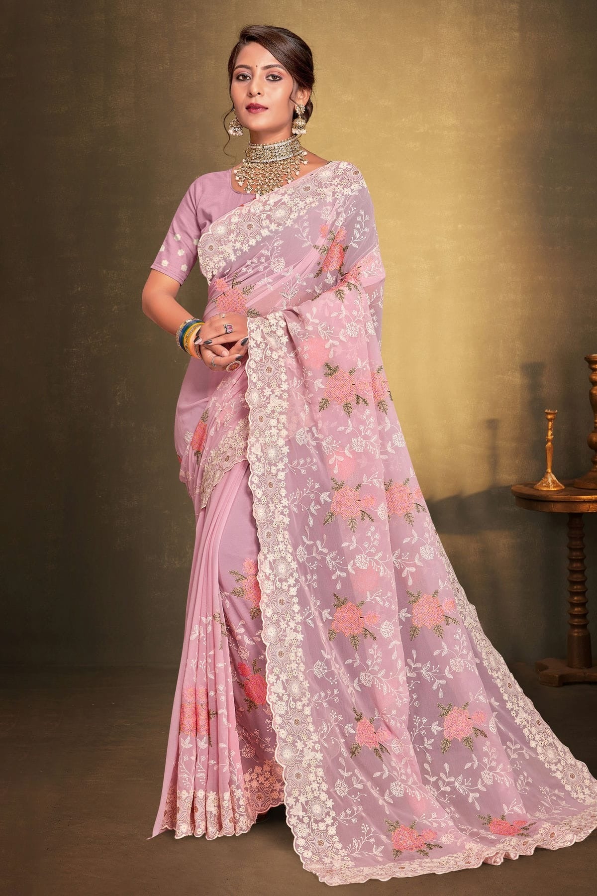 Baby Pink Colour Georgette Designer Saree LC1121521