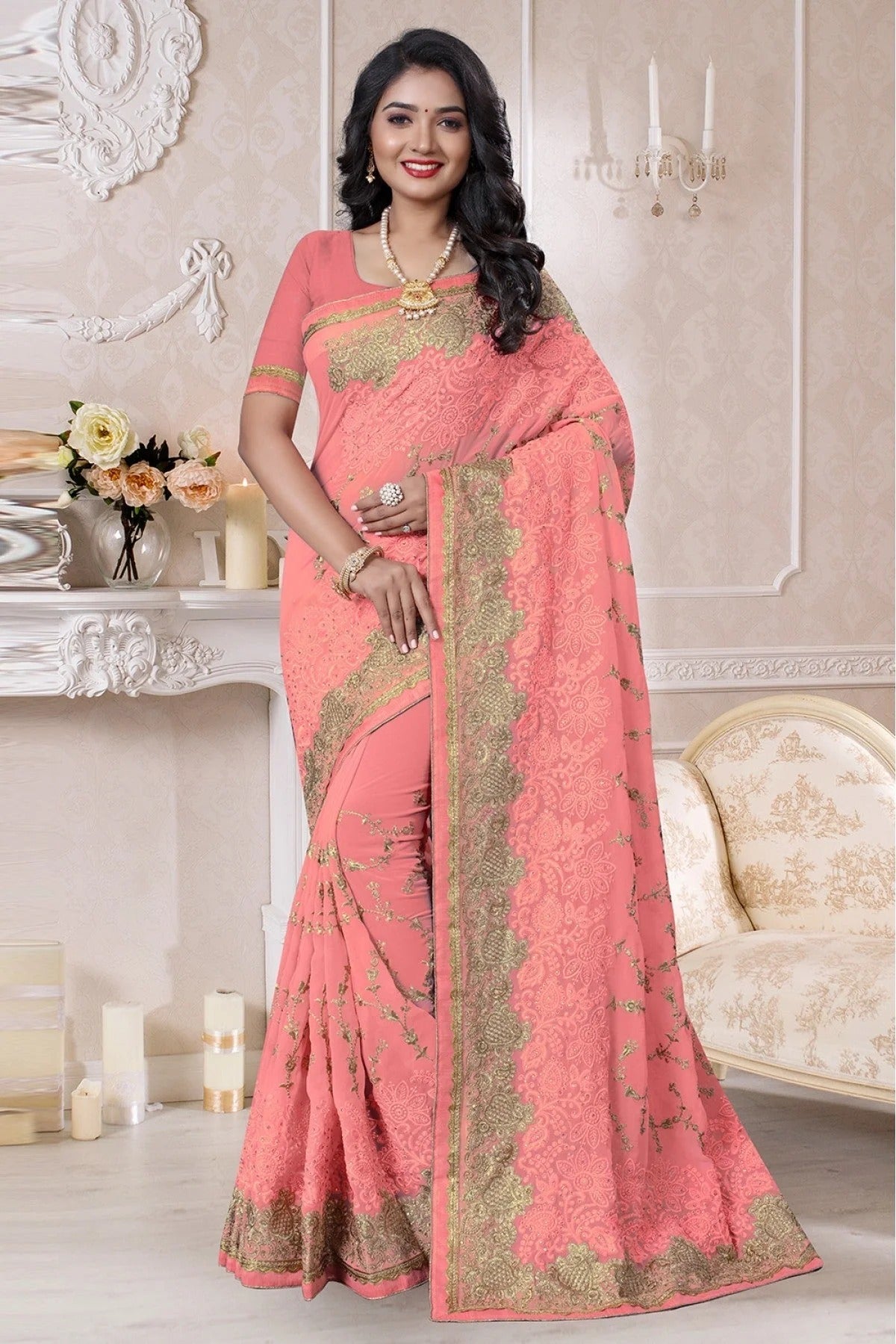 Baby Pink Colour Georgette Designer Saree SD1090131