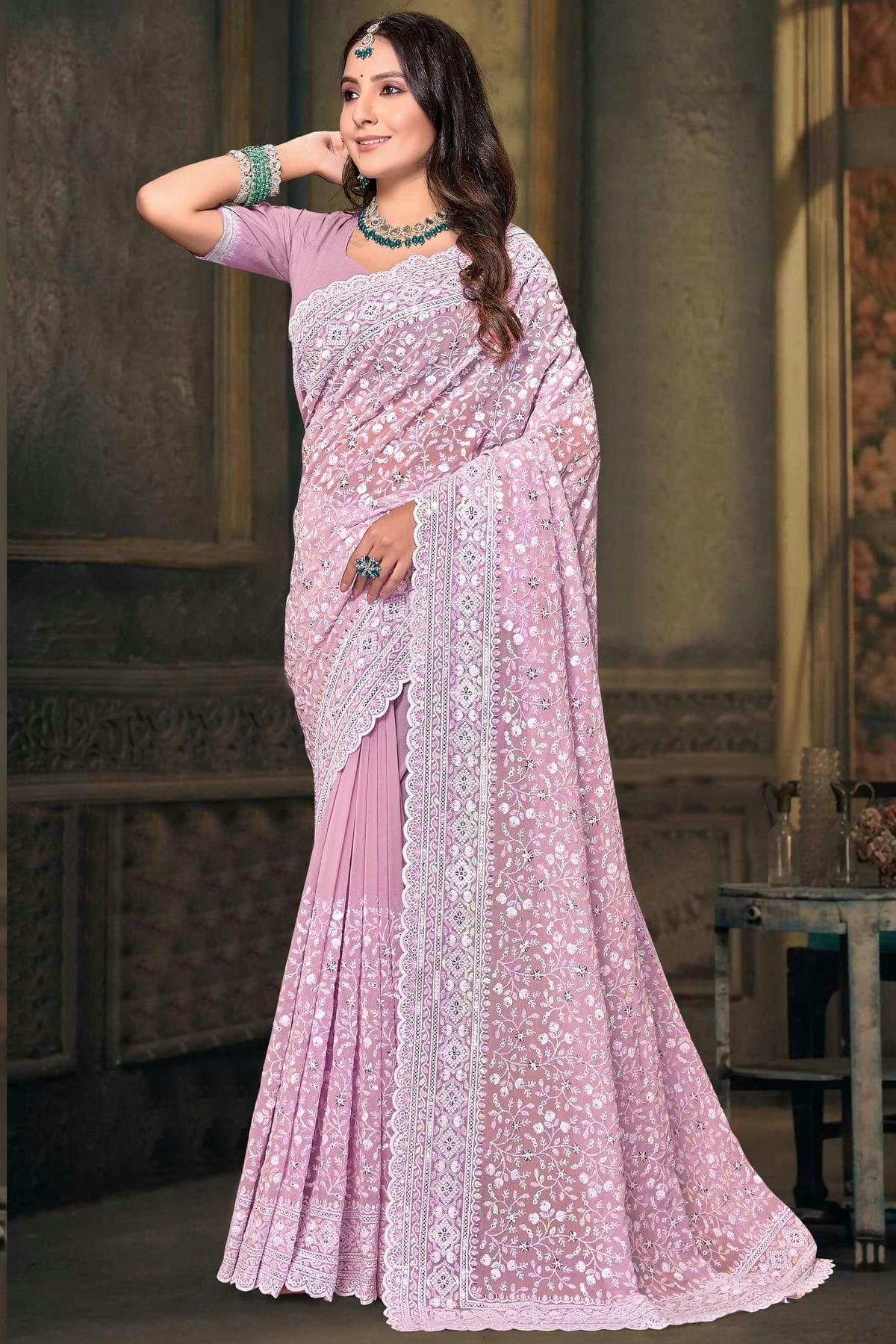 Baby Pink Colour Georgette Designer Saree SD1091223