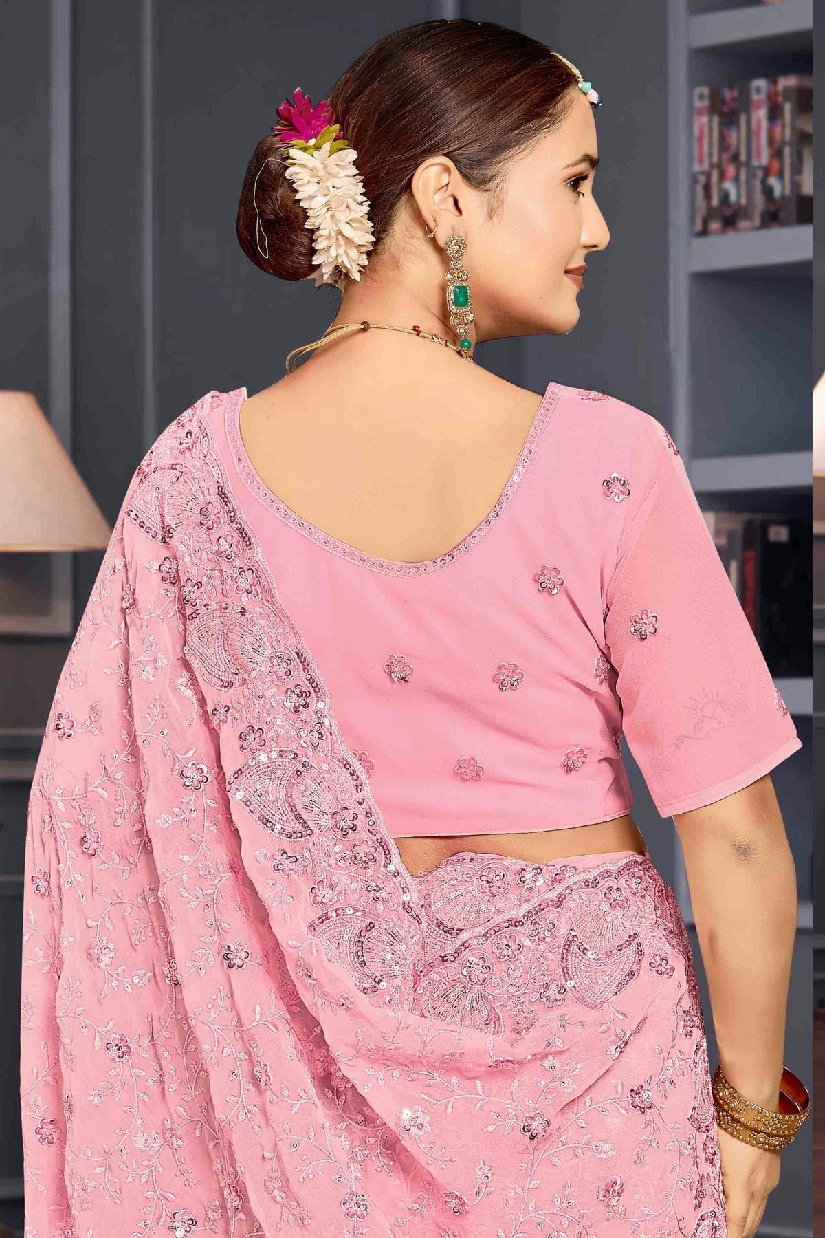 Baby Pink Colour Georgette Embroidery Work Designer Saree SD1091250 A