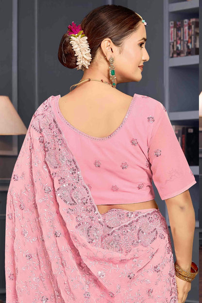 Baby Pink Colour Georgette Embroidery Work Designer Saree SD1091250 A