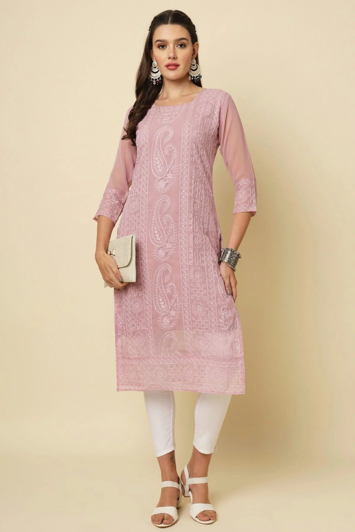 Baby Pink Colour Georgette Kurti KR1111196