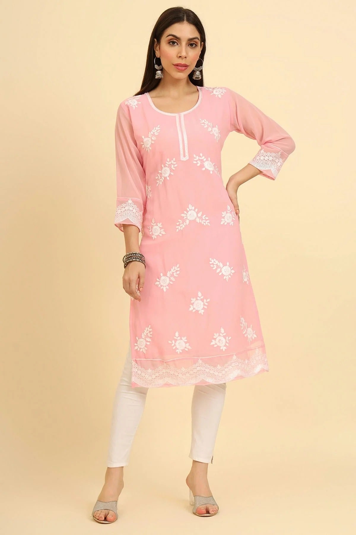 Baby Pink Colour Georgette Kurti KR1111225
