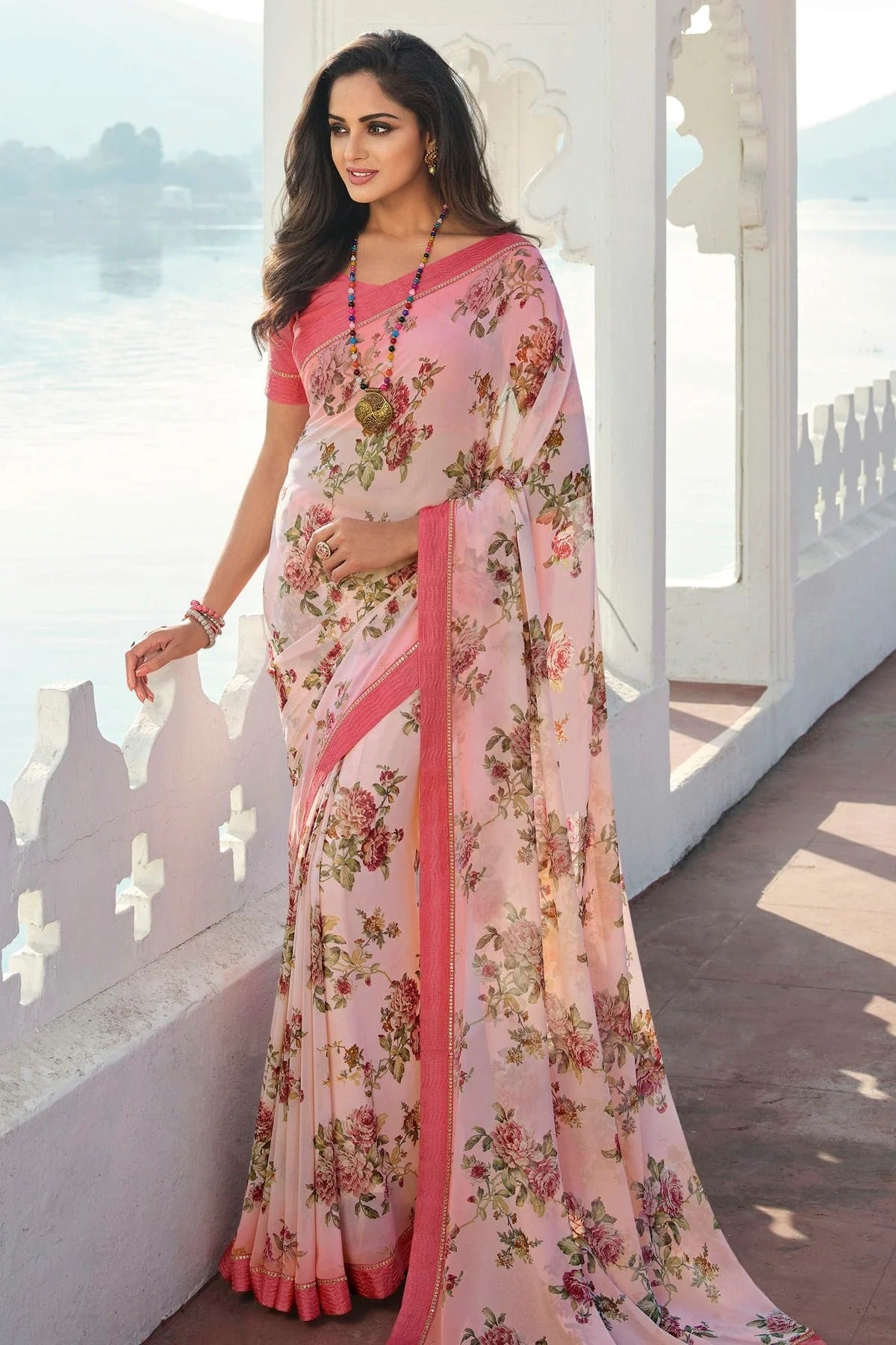 Baby Pink Colour Georgette Printed Saree SD1180076