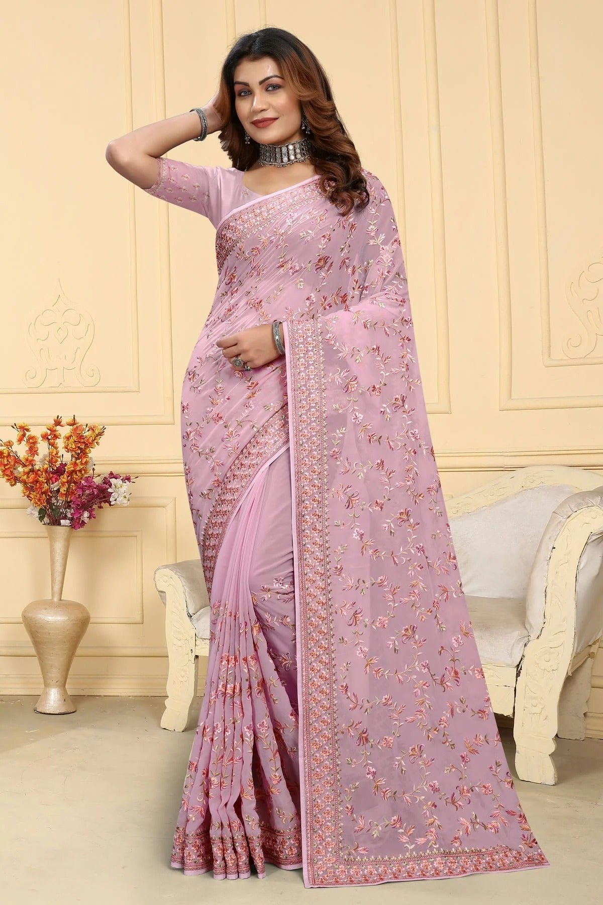 Baby Pink Colour Georgette Saree SD1091040