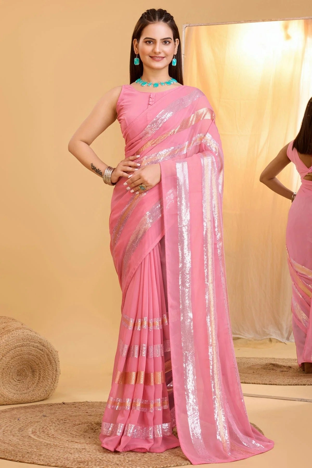 Baby Pink Colour Georgette Saree SD1110004