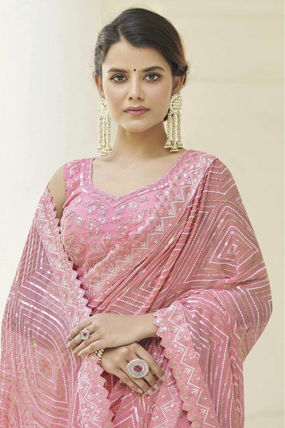Baby Pink Colour Georgette Thread Work Saree SD1080064 A
