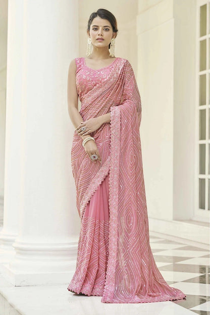Baby Pink Colour Georgette Thread Work Saree SD1080064