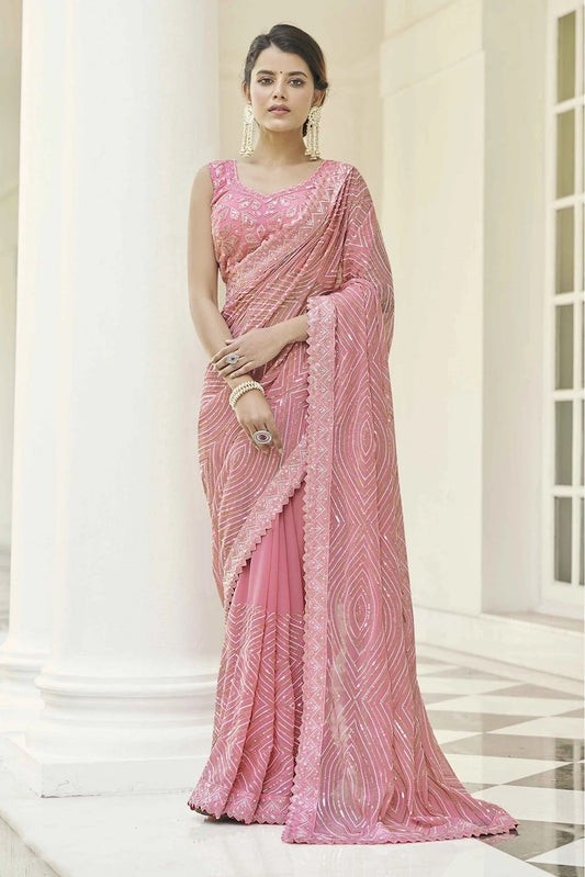 Baby Pink Colour Georgette Thread Work Saree SD1080064