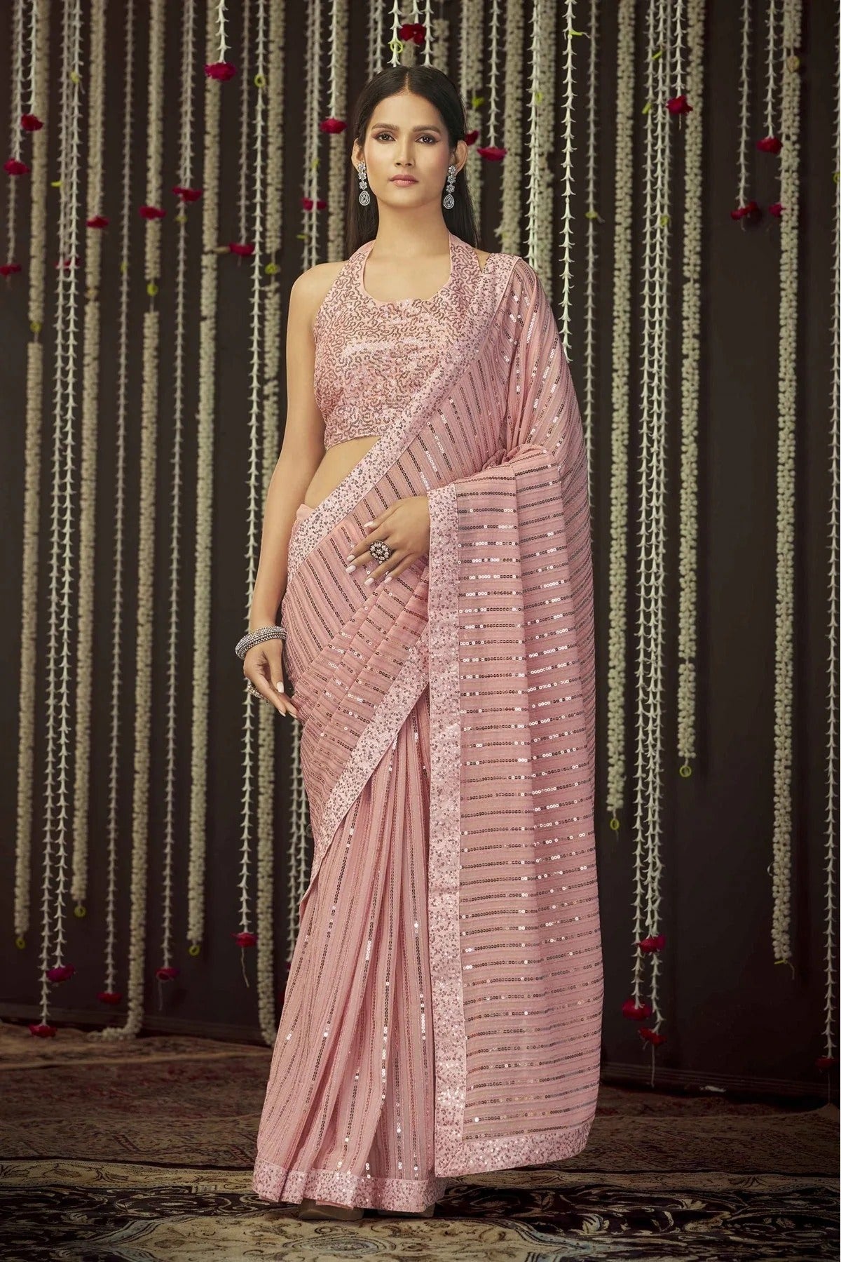 Baby Pink Colour Georgette Thread Work Saree SD1080068