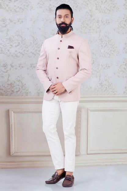 Baby Pink Colour Imported Fabric Jodhpuri Suit SH1130035