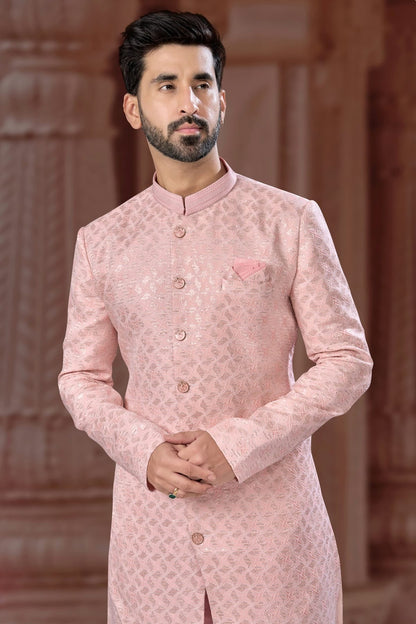 Baby Pink Colour Jacquard Sherwani SH1040567 A