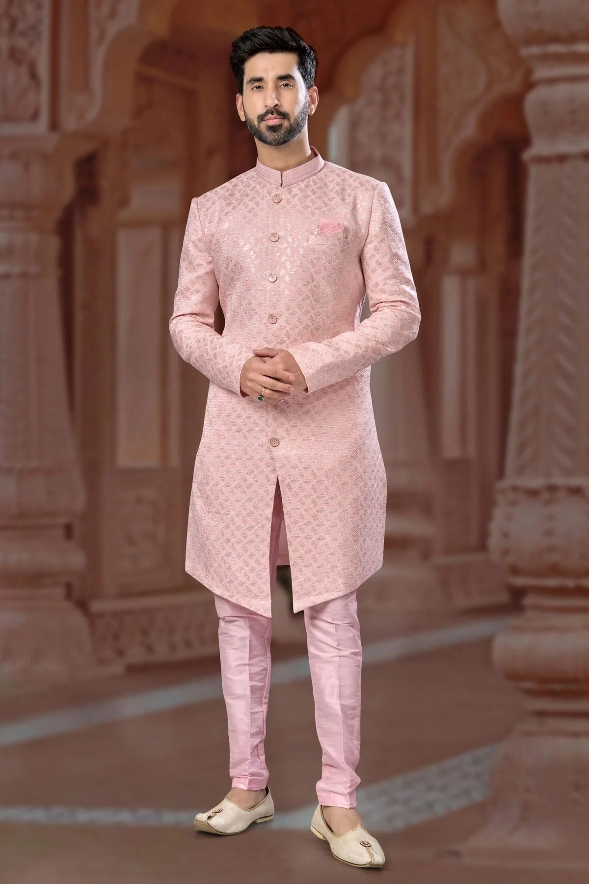 Baby Pink Colour Jacquard Sherwani SH1040567