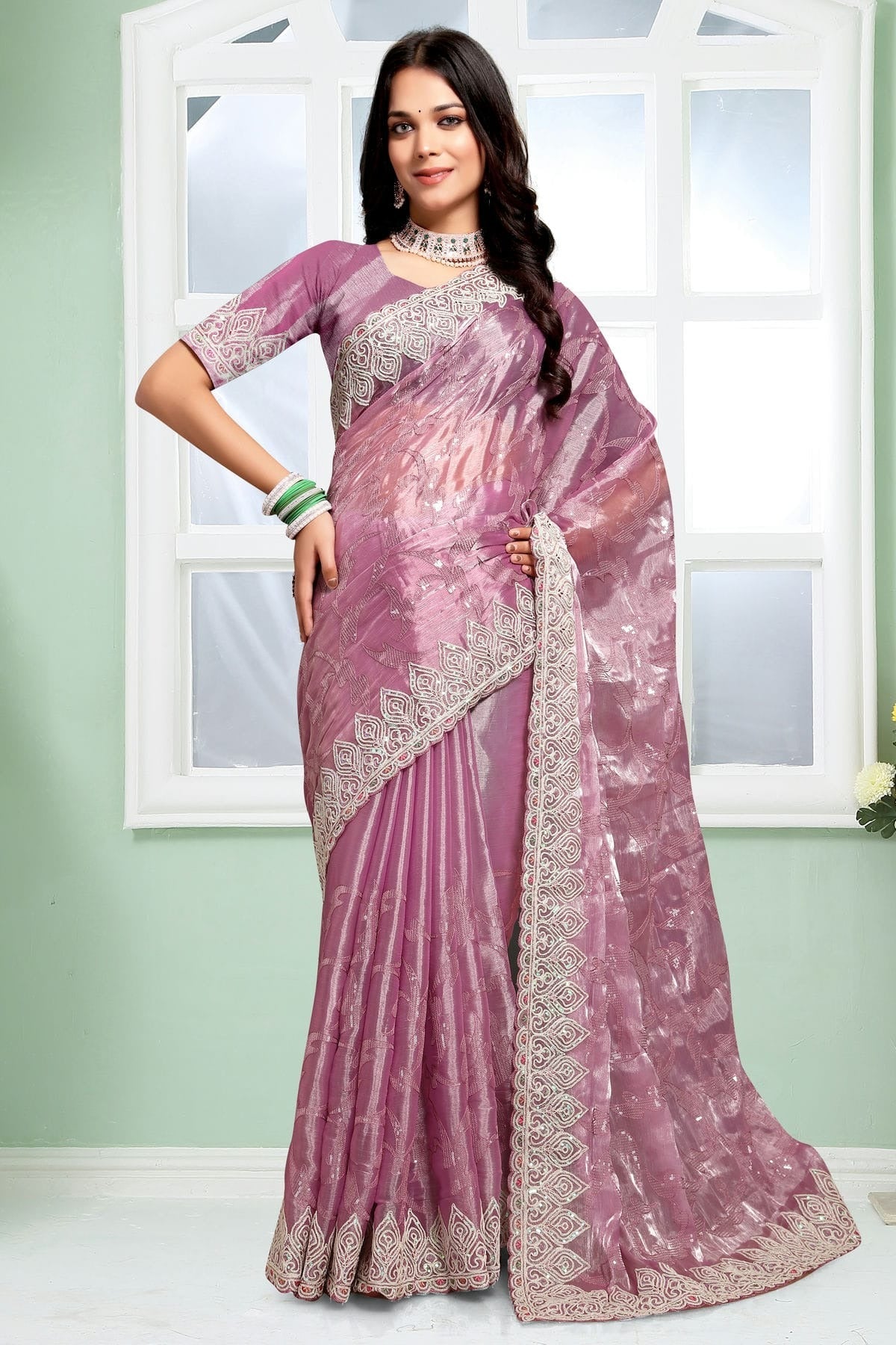 Baby Pink Colour Jimmy Choo Silk Designer Saree LC1121712