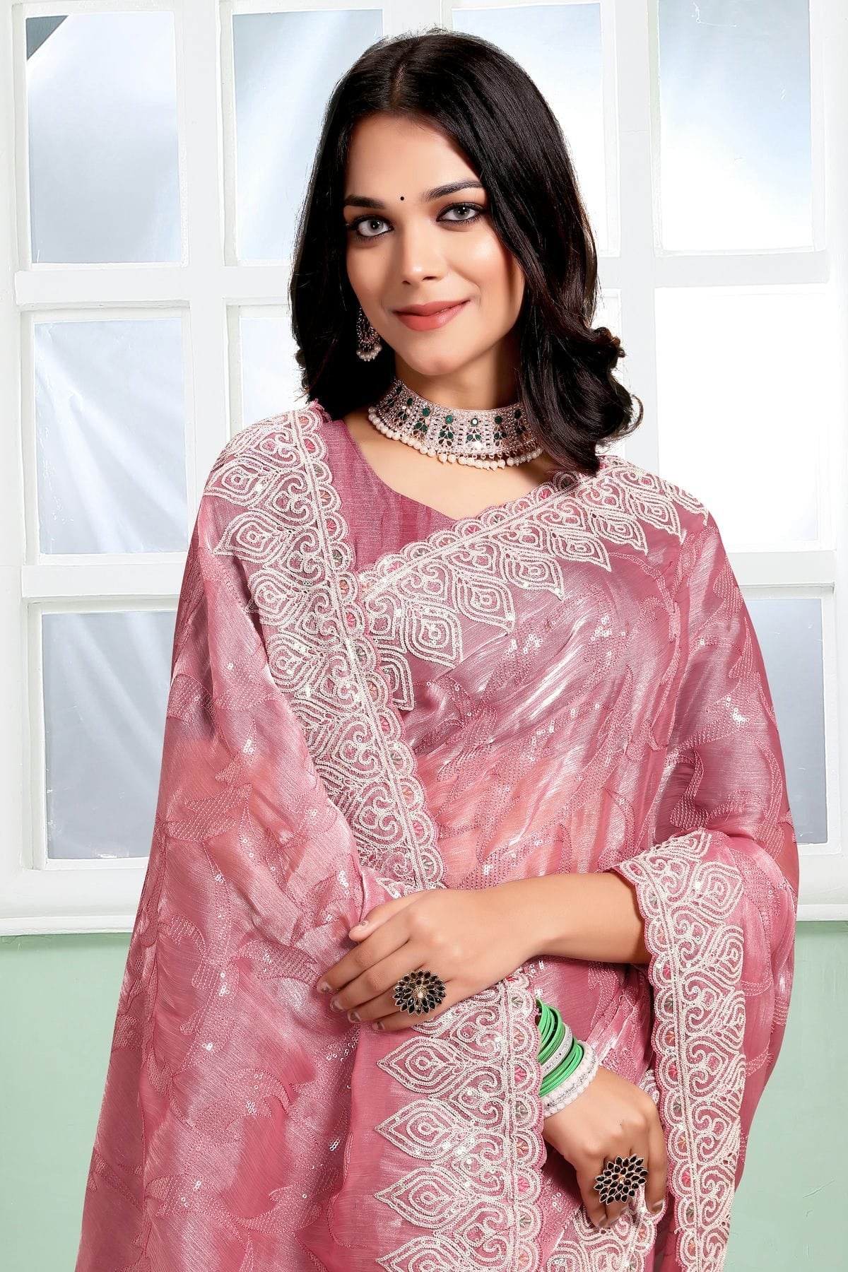 Baby Pink Colour Jimmy Choo Silk Designer Saree LC1121714 A